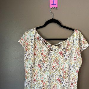 Lauren Conrad cap sleeve floral blouse with tie
